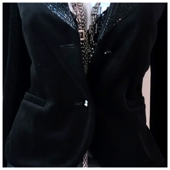 ACT 111 VINTAGE Velvet & Beads Evening Black Tie Cocktail Blazer - Picture 3 of 13